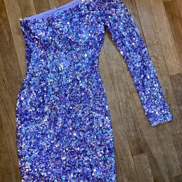 Sherri Hill Lilac Purple Sequin One-Shoulder Dress Size 0 - Picture 4 of 7
